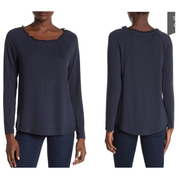 Gibson | Ruffles Edge Raglan Pullover Indigo Large - Picture 1 of 7